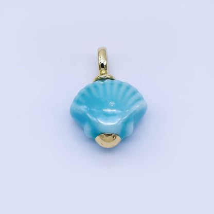 24K Gold Filled 12mm Handmade Ceramic Clam Seashell Charm | AF1577 - 1582