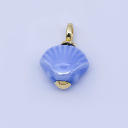 24K Gold Filled 12mm Handmade Ceramic Clam Seashell Charm | AF1577 - 1582