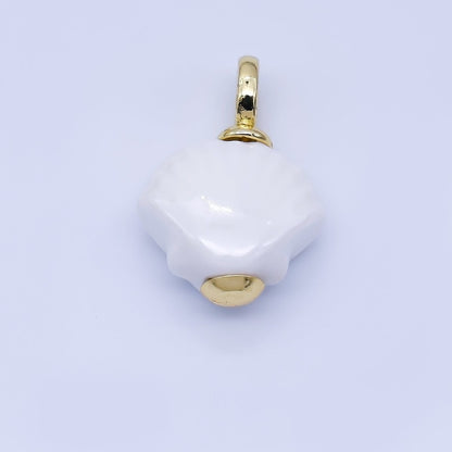 24K Gold Filled 12mm Handmade Ceramic Clam Seashell Charm | AF1577 - 1582