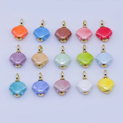 24K Gold Filled 12mm Handmade Ceramic Clam Seashell Charm | AF1577 - 1582