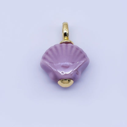24K Gold Filled 12mm Handmade Ceramic Clam Seashell Charm | AF1577 - 1582