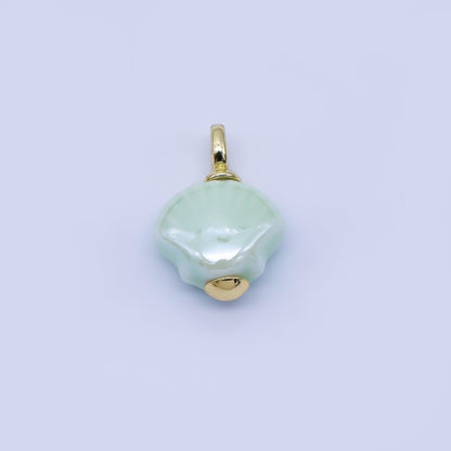 24K Gold Filled 12mm Handmade Ceramic Clam Seashell Charm | AF1577 - 1582