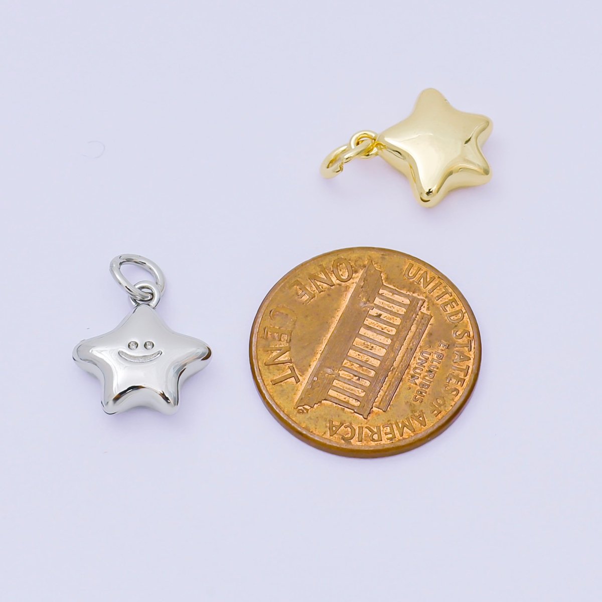 24K Gold Filled 12mm Happy Face Shiny Star Charm in Gold &amp; Silver | AH-670