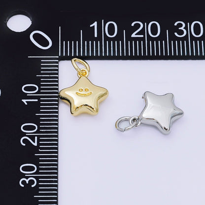24K Gold Filled 12mm Happy Face Shiny Star Charm in Gold &amp; Silver | AH-670