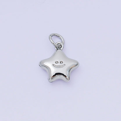 24K Gold Filled 12mm Happy Face Shiny Star Charm in Gold &amp; Silver | AH-670