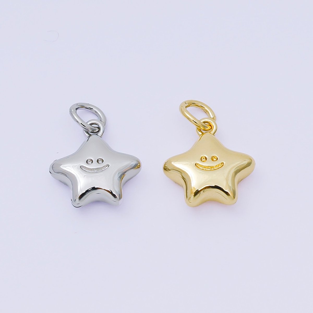 24K Gold Filled 12mm Happy Face Shiny Star Charm in Gold &amp; Silver | AH-670