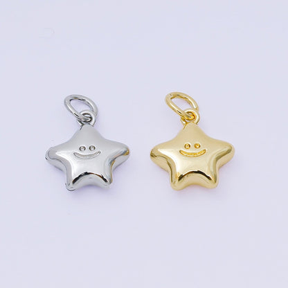 24K Gold Filled 12mm Happy Face Shiny Star Charm in Gold &amp; Silver | AH-670