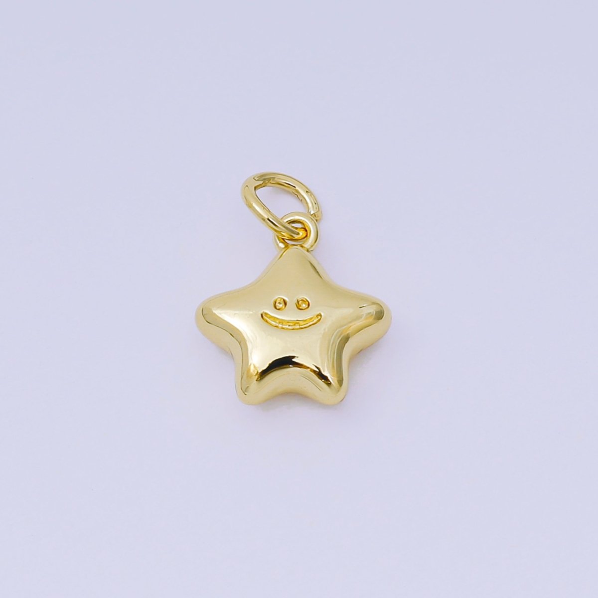 24K Gold Filled 12mm Happy Face Shiny Star Charm in Gold &amp; Silver | AH-670