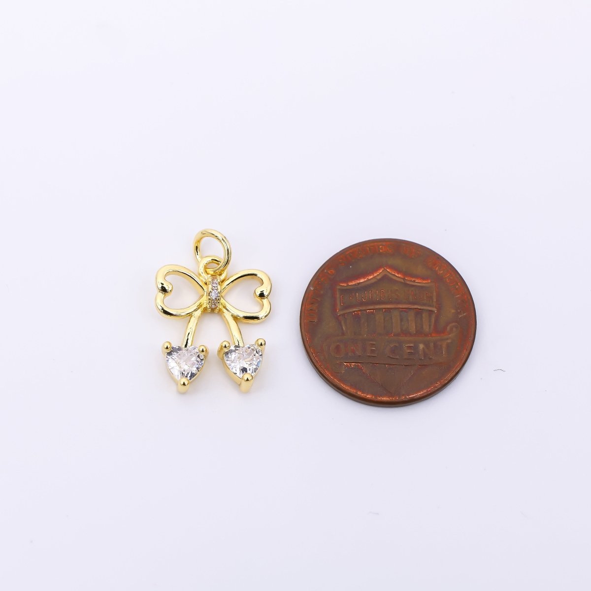 24K Gold Filled 12mm Heart-Shaped CZ Tiny Pretty Bow Tie Charm | AJ-495