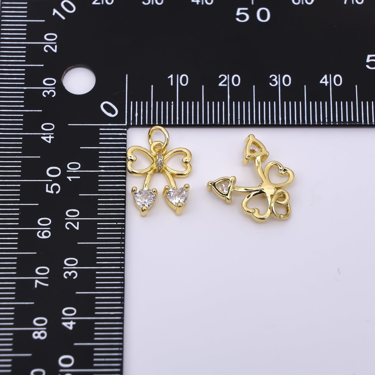 24K Gold Filled 12mm Heart-Shaped CZ Tiny Pretty Bow Tie Charm | AJ-495