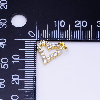 24K Gold Filled 12mm Micro Paved CZ Open Heart Charm | D163