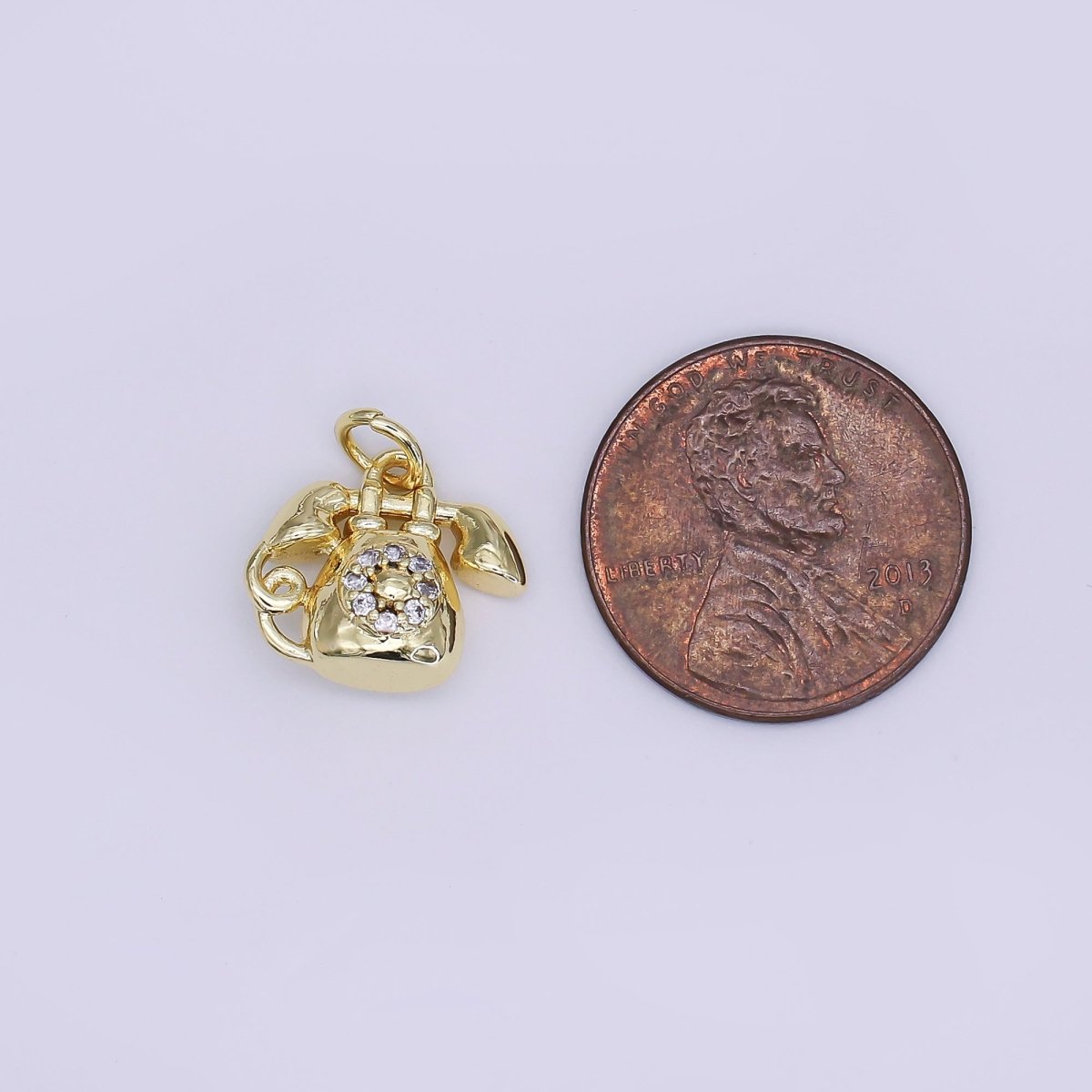 24K Gold Filled 12mm Micro Paved CZ Ringing Telephone Charm | AJ313