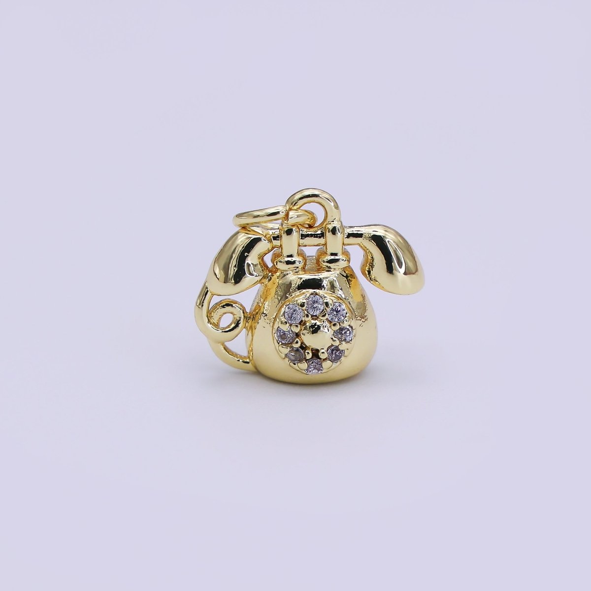 24K Gold Filled 12mm Micro Paved CZ Ringing Telephone Charm | AJ313