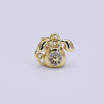 24K Gold Filled 12mm Micro Paved CZ Ringing Telephone Charm | AJ313