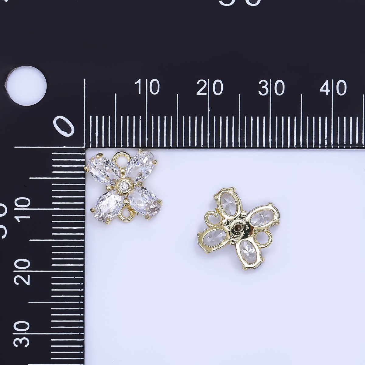 24K Gold Filled 12mm Oval CZ Mini X Flower Link Connector | Y054