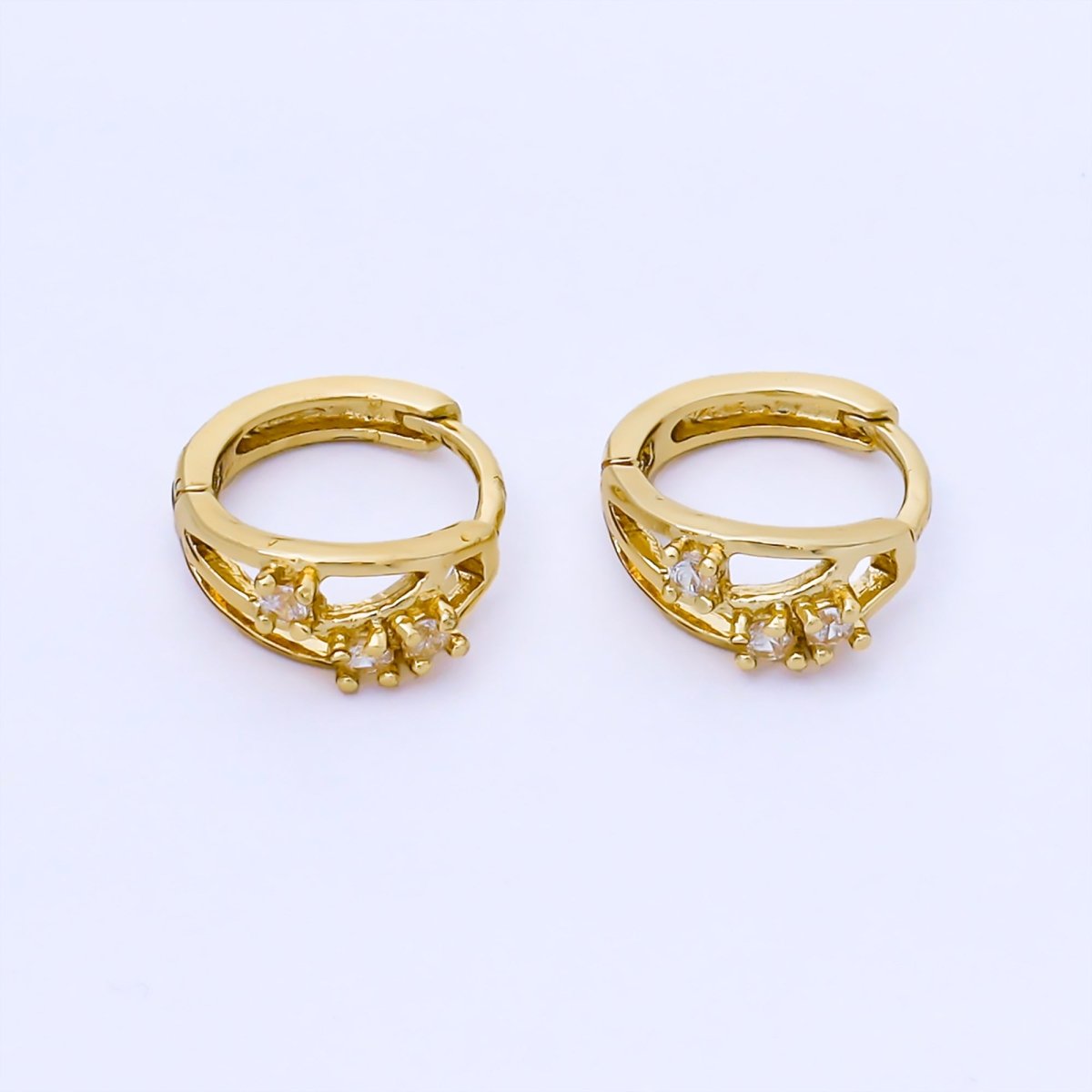 24K Gold Filled 13.5mm Round CZ Cluster Huggie Earrings | AB1622