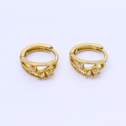 24K Gold Filled 13.5mm Round CZ Cluster Huggie Earrings | AB1622