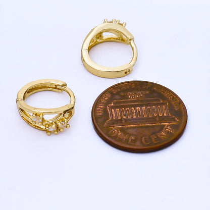 24K Gold Filled 13.5mm Round CZ Cluster Huggie Earrings | AB1622