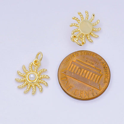 24K Gold Filled 13.5mm Shell Pearl Ribbed Celestial Sun Charm | D274