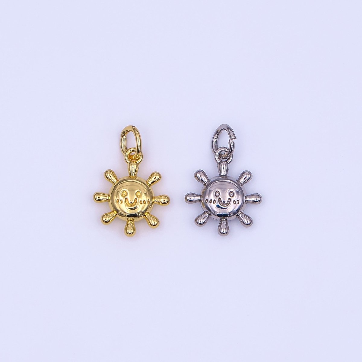 24K Gold Filled 13.5mm Smiley Sun Happy Morning Sunrise Charm in Gold &amp; Silver | AF499