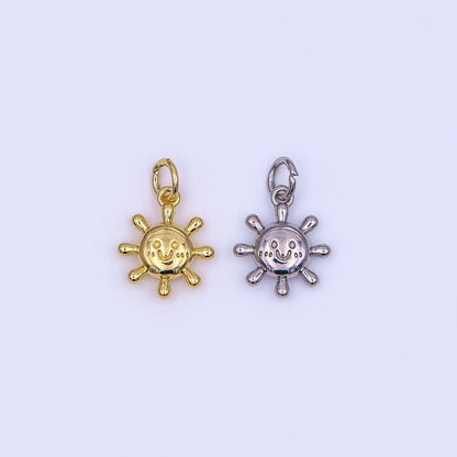 24K Gold Filled 13.5mm Smiley Sun Happy Morning Sunrise Charm in Gold &amp; Silver | AF499