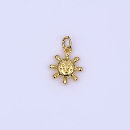 24K Gold Filled 13.5mm Smiley Sun Happy Morning Sunrise Charm in Gold &amp; Silver | AF499
