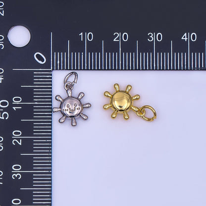 24K Gold Filled 13.5mm Smiley Sun Happy Morning Sunrise Charm in Gold &amp; Silver | AF499
