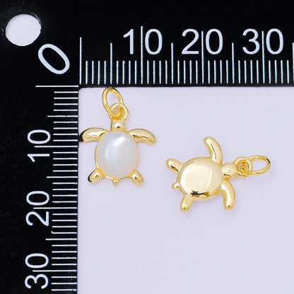 24K Gold Filled 13.5mm Under the Sea Turtle Shell Pearl Dainty Charm | M890