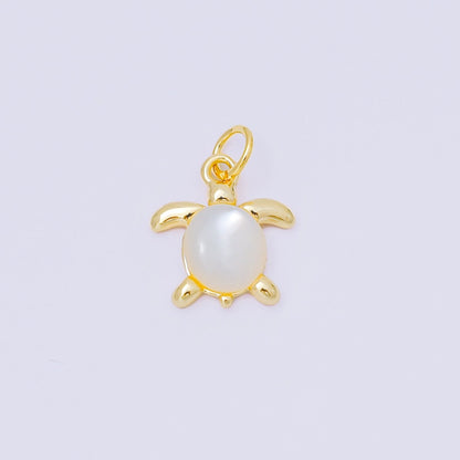 24K Gold Filled 13.5mm Under the Sea Turtle Shell Pearl Dainty Charm | M890