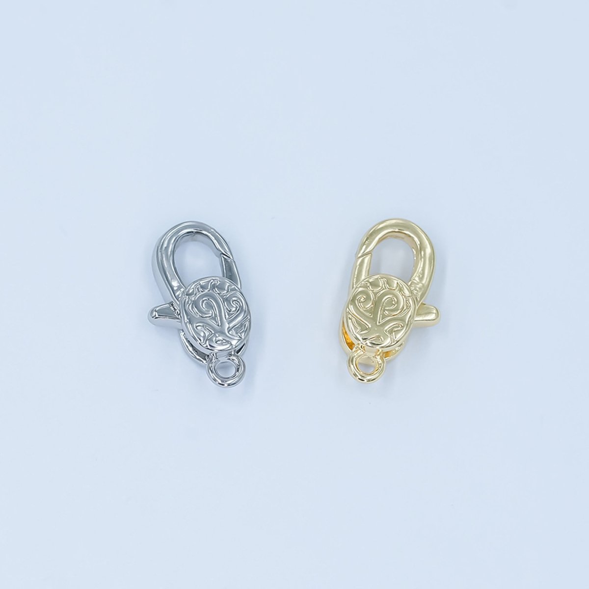 24K Gold Filled 13mm Artisan Engraved Lobster Claw Clasp Closure Finding in Gold &amp; Silver | Z1139