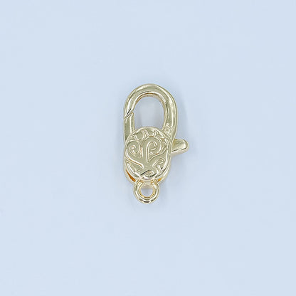 24K Gold Filled 13mm Artisan Engraved Lobster Claw Clasp Closure Finding in Gold &amp; Silver | Z1139