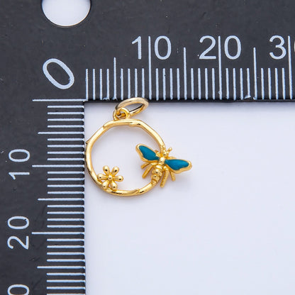 24K Gold Filled 13mm Bumble Bee Flower Open Round Charm | Charms-00402