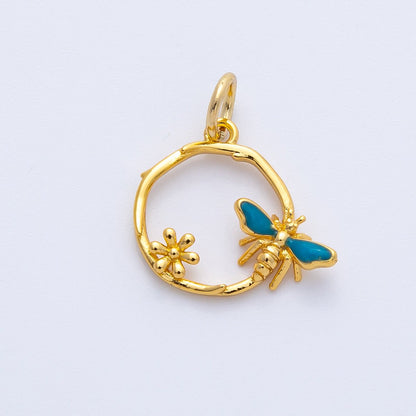 24K Gold Filled 13mm Bumble Bee Flower Open Round Charm | Charms-00402