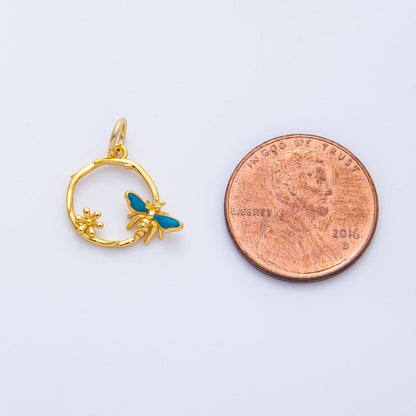 24K Gold Filled 13mm Bumble Bee Flower Open Round Charm | Charms-00402