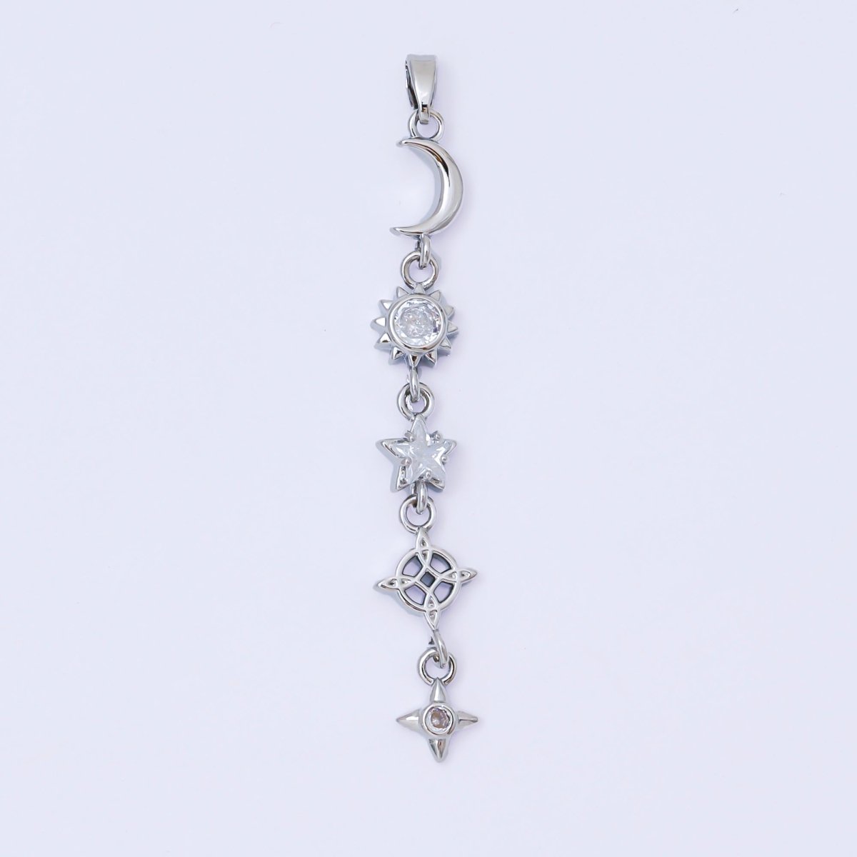 24K Gold Filled 13mm Clear CZ Celestial Sun Moon Star Pendant in Gold &amp; Silver Drod Lariat Charm | AA1627