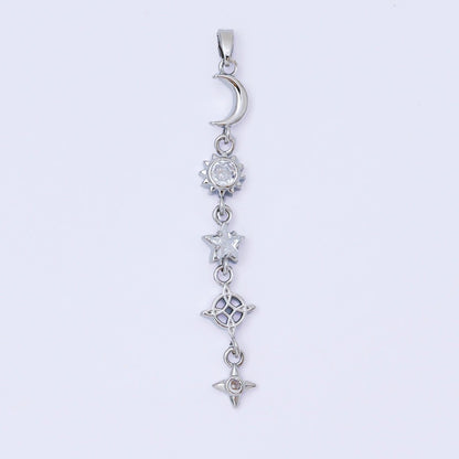 24K Gold Filled 13mm Clear CZ Celestial Sun Moon Star Pendant in Gold &amp; Silver Drod Lariat Charm | AA1627