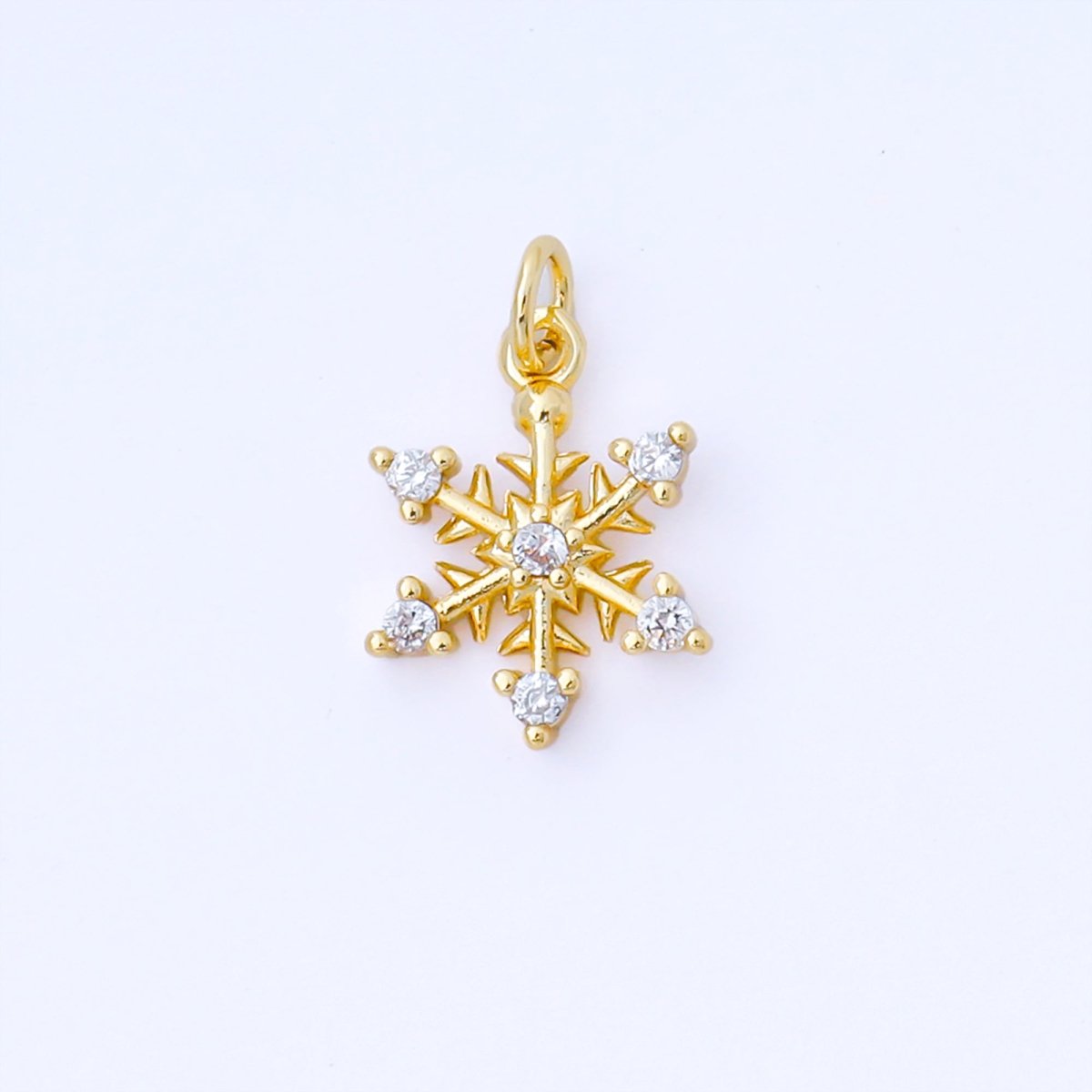 24K Gold Filled 13mm Clear CZ Winter Snowflakes Charm | AF1546
