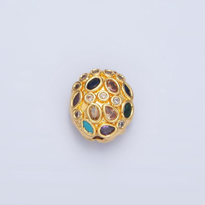 24K Gold Filled 13mm Clear, Multicolor Geometric CZ Oval Bead | B552