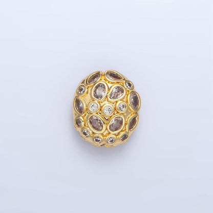 24K Gold Filled 13mm Clear, Multicolor Geometric CZ Oval Bead | B552