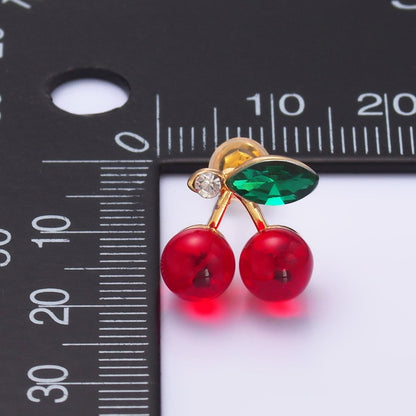 24K Gold Filled 13mm CZ Cherry Fruit Stud Earrings | AB720