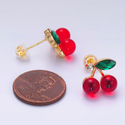 24K Gold Filled 13mm CZ Cherry Fruit Stud Earrings | AB720