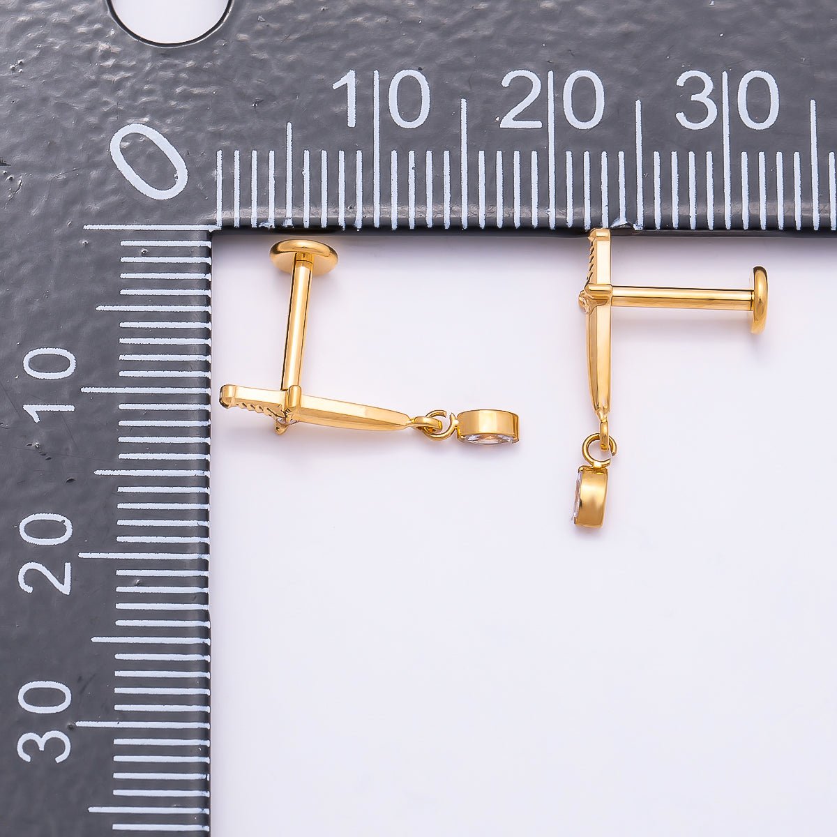Titanium 13mm Dagger Knife CZ Drop Cartilage Piercing Flat Back Stud in Gold &amp; Silver | BJ-00067 BJ-00068