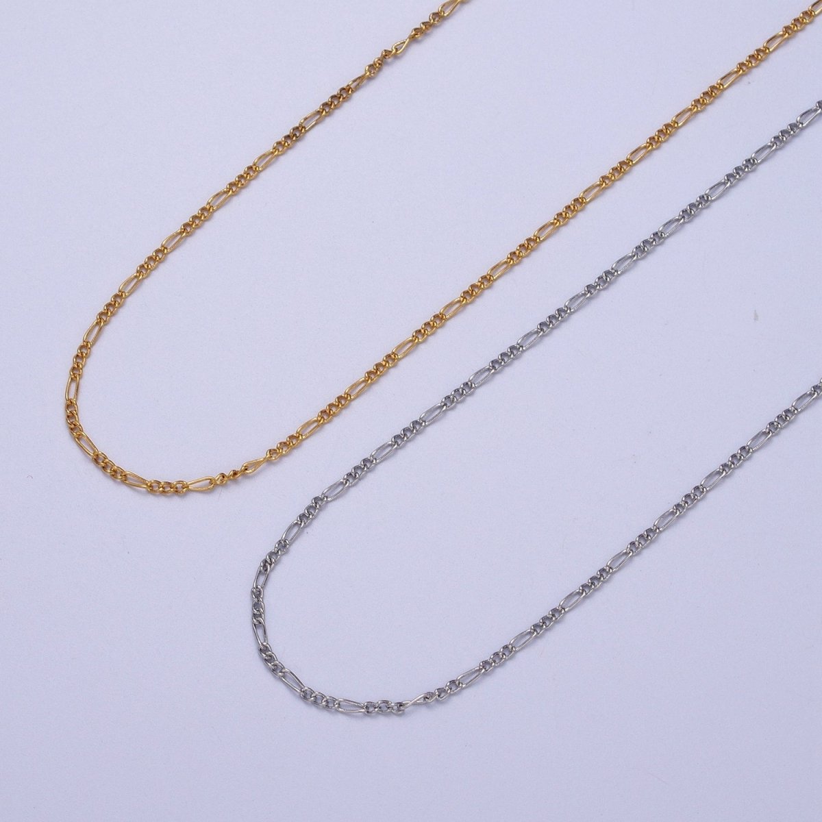 24K Gold Filled 1.3mm Dainty Figaro Unfinished Chain in Gold &amp; Silver | ROLL-903, ROLL-904 Clearance Pricing