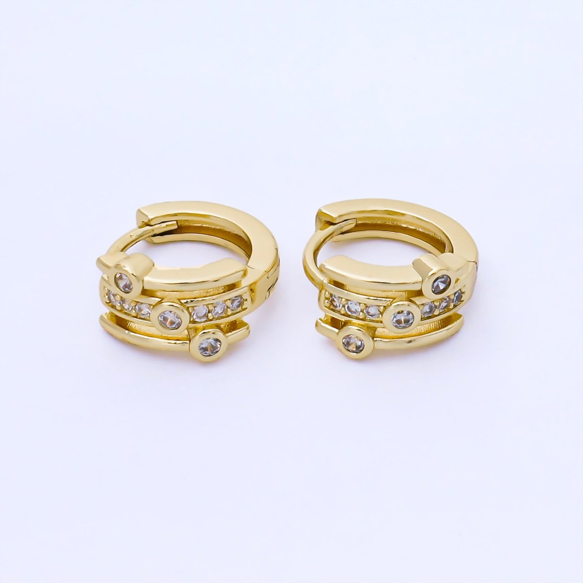 24K Gold Filled 13mm Micro Paved CZ Futuristic Cluster Huggie Earrings | AB1621