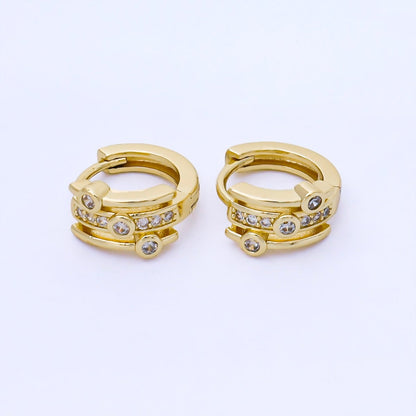 24K Gold Filled 13mm Micro Paved CZ Futuristic Cluster Huggie Earrings | AB1621