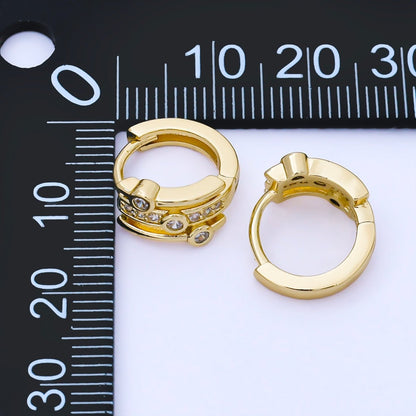 24K Gold Filled 13mm Micro Paved CZ Futuristic Cluster Huggie Earrings | AB1621