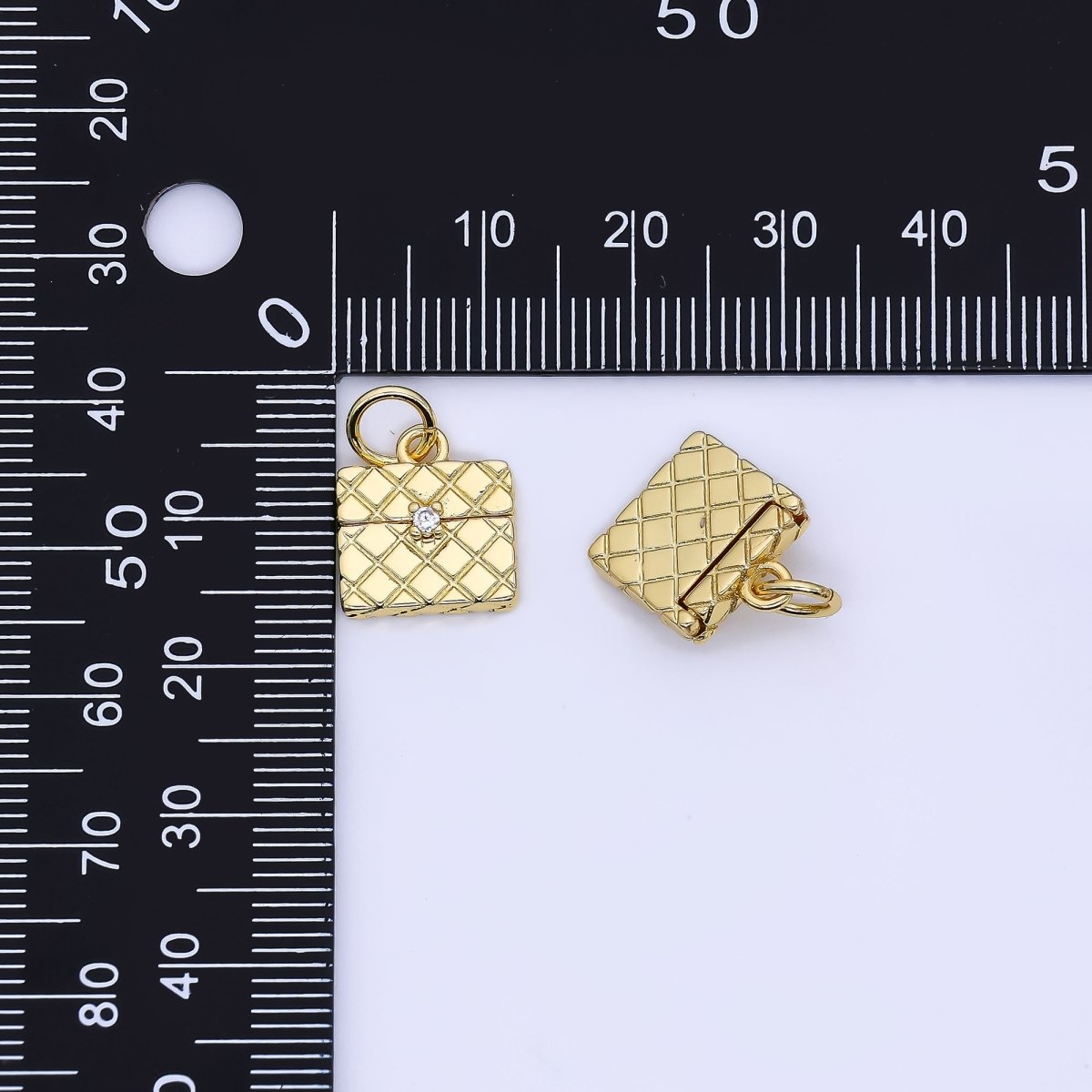 24K Gold Filled 13mm Micro Paved CZ Mini Quilted Purse Bag Charm | W641