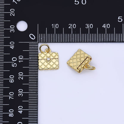 24K Gold Filled 13mm Micro Paved CZ Mini Quilted Purse Bag Charm | W641
