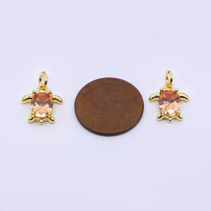 24K Gold Filled 13mm Orange CZ Turtle Tortoise Mini Charm | AF474