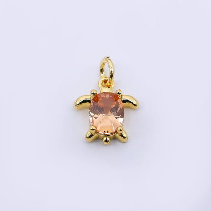 24K Gold Filled 13mm Orange CZ Turtle Tortoise Mini Charm | AF474